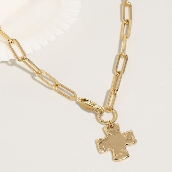 Chunky Cross Necklace Women Brass 18in Gold-Plated Geometric Pendant - Picture 5 of 7